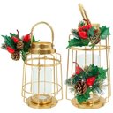 Ver imagem 1 de Kit 2 Lamparinas Natal Dourada em Metal Decorativa 30cm 36cm