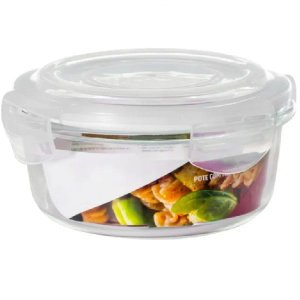 Conjunto 12 Potes Herméticos de Vidro Redondo Tampa Plástico 620ml