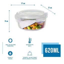 Conjunto 12 Potes Herméticos de Vidro Redondo Tampa Plástico 620ml - 3