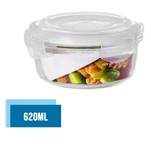 Pote Vidro Hermético Redondo Tampa Plastico 620ml - 2