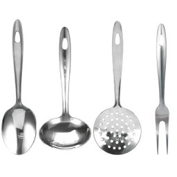Kit Utensílios de Cozinha Inox 4 Peças Pequenas Colher, Concha, Escumadeira Servir e Cozinhar - 1