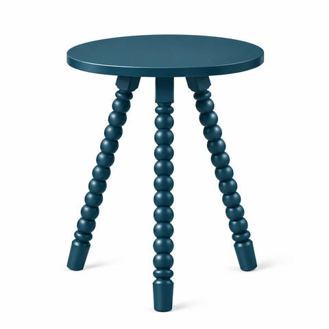 Mesa Lateral de Apoio em Madeira Maciça com Design Torneado Azul Petróleo