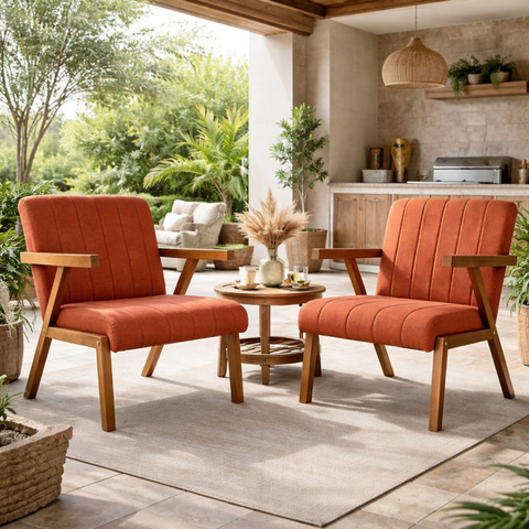 Conjunto 2 Poltronas Serena Linho Premium para Sala de Estar Recepção Sala de Espera Madeira:terraco
