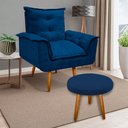 Ver imagem 2 de Kit Poltrona Opala Júlia Cadeira Decorativa + Puff Redondo Pés Palito Mercado Dos Móveis:azul Marinh