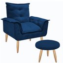 Ver imagem 1 de Kit Poltrona Opala Júlia Cadeira Decorativa + Puff Redondo Pés Palito Mercado Dos Móveis:azul Marinh