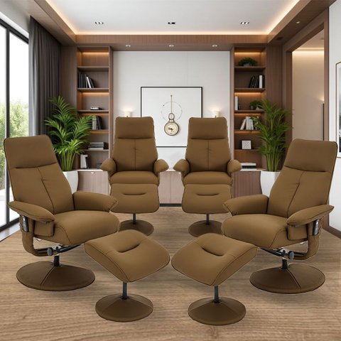 Kit 4 Poltronas de Massagem Arizona Giratória com Apoio de Pés e Reclinável Pu Caramelo G56 - Gran B