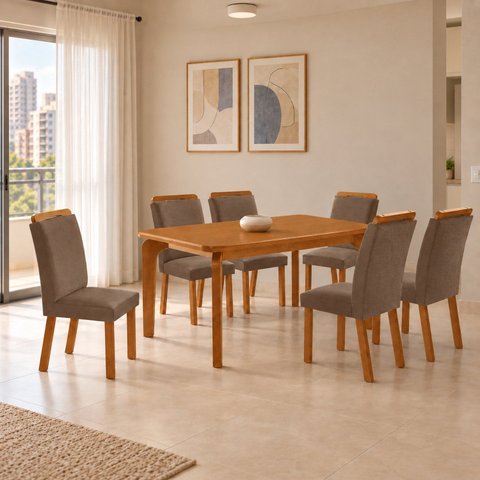 Conjunto de Mesa de Jantar Dublin 180 Tp MDF Laminado Canto Copo 6 Cadeiras Mariana