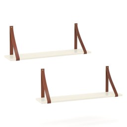 Kit 2 Prateleiras Gold Off White com Alças de Couro - Matic Móveis - 1