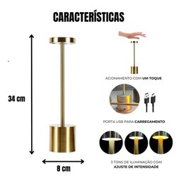 Luminária de Mesa Led 3 Tons Usb Cosmos 35cm Prata - Wolff - 6