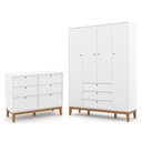 Ver imagem 1 de Jogo de Quarto Infantil Unique Guarda Roupa 4 Portas e Cômoda 6 Gavetas Branco Soft/eco Wood -