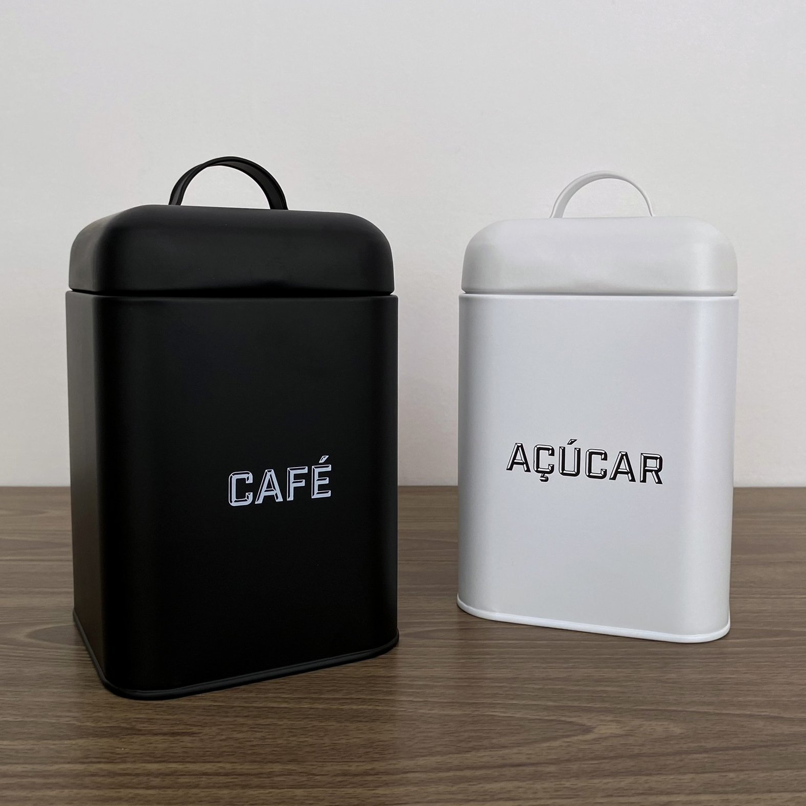 Kit 2 Latas de Café e Açúcar Retrô Preta e Branca com Tampa - 7