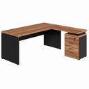 Ver imagem 3 de Mesa para Escritório em L com Gaveteiro Pé Painel F5 3 Gavetas 170cm Nogal com Preto F5 Office
