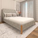 Ver imagem 1 de Cama Casal Estofada com Cabeceira 100% Mdf Cor: Linho Lincoln Amêndoa