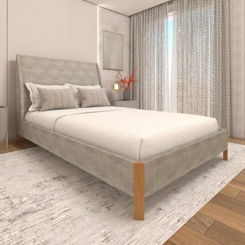 Cama Casal Estofada com Cabeceira 100% Mdf Cor: Linho Lincoln Amêndoa