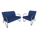 Ver imagem 1 de Kit Namoradeira + Poltrona Decorativa Bela Suede Azul Marinho Braço Cromado