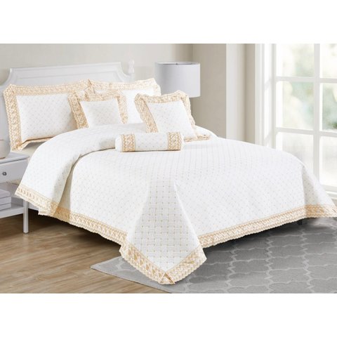 Conjunto Cama King Size Crystal Bordada Colcha 100% Algodao 200 Fios:BRANCO