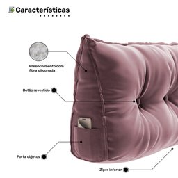 Kit 02 Almofadas para Cabeceira Encosto Apoio Lombar Spot 90cm com Porta Celular Veludo - Desk Desig - 5