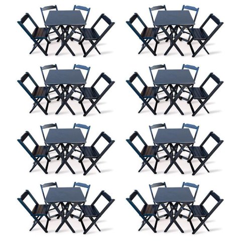 Kit 8 Conjunto Com Jogo De Mesa 60x60 Com 4 Cadeiras Dobráveis Preto
