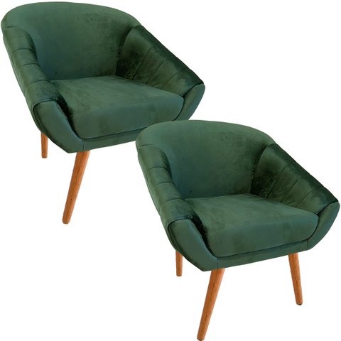 Kit Duas Poltronas Giovana em Sued Premium: Verde Musgo Pés Madeira Claro