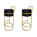 Ver imagem 1 de Kit 2 Banquetas Alta Redonda Base Dourada Veludo - Preto