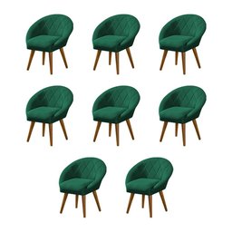 Kit 8 Poltronas Decorativa Canastra Estofada Veludo Verde Esmeralda Pés Palito em Madeira Maciça - 1