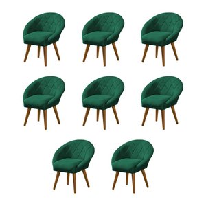 Kit 8 Poltronas Decorativa Canastra Estofada Veludo Verde Esmeralda Pés Palito em Madeira Maciça