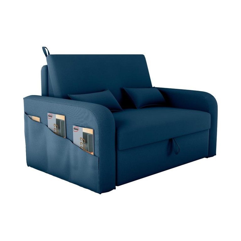 Sofá Cama Lady Day 2 Lugares Conforto Veludo Azul Matrix Sala com Baú Sofá Cama Lady Day 2 Lugares Conforto Veludo Azul Matrix Sala com Baú