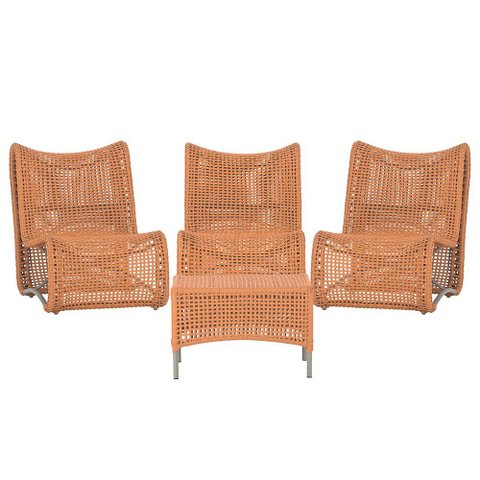 3 Poltronas e Mesa Texas em Alumínio Pintura Fendi Corda Náutica Trama Original