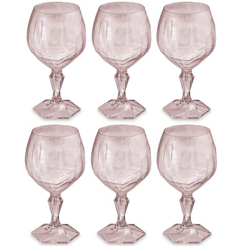 Conjunto 6 Taça para Água Suco 350ml Plástico Uz Tango Transparente Rosa