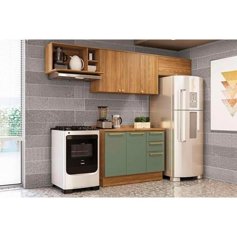 Cozinha Completa 5 Peças Botanic 3 Aéreos 1 Balcão 1 Complemento M662 Nogueira Verde Oliva