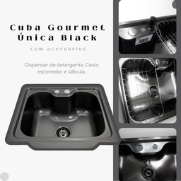 Cuba Cozinha Gourmet Única Aço Inox Preto com Acessórios - 4