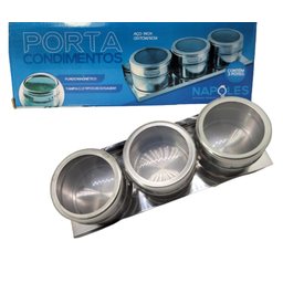 Porta Tempero Condimento Magnético em Inox 3 Potes - 2