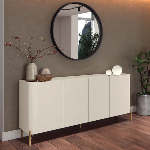 Buffet Bend 180 cm Porta Lisa Incolar Luna com Pé Dourado