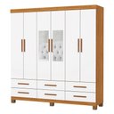 Ver imagem 2 de Guarda-roupa Solteiro Denver 6 Portas 6 Gavetas com Espelho 22121 Cinamomo/branco - Carioca Móveis