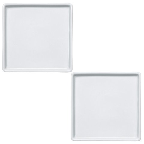 Jogo 2 Pratos de Pão Quadrados Rasos em Porcelana 16x16cm Americana Germer Branco