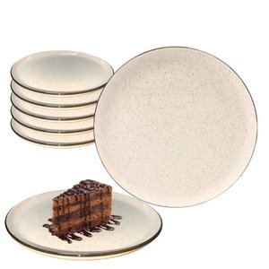 Kit 6 Pratos Sobremesa Tortas Bolo Oxford Duna 20cm Areia Porcelana Bar Casa Restaurante Luxo