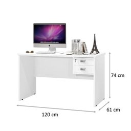 Escrivaninha 2 Gavetas com Chave 120cm Taurus J&A Móveis - Branco - 3