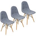 Ver imagem 1 de Kit 3 Cadeiras Estofadas Charles Eames Eiffel Botonê com Pés de Madeira Clara Cinza Médio
