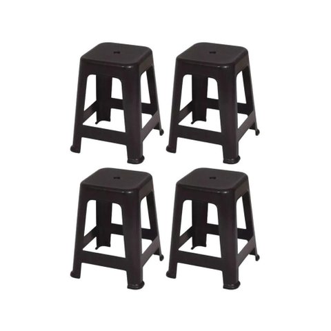 Kit 4 Banqueta Plástico Empilhável Cozinha Preto Mor