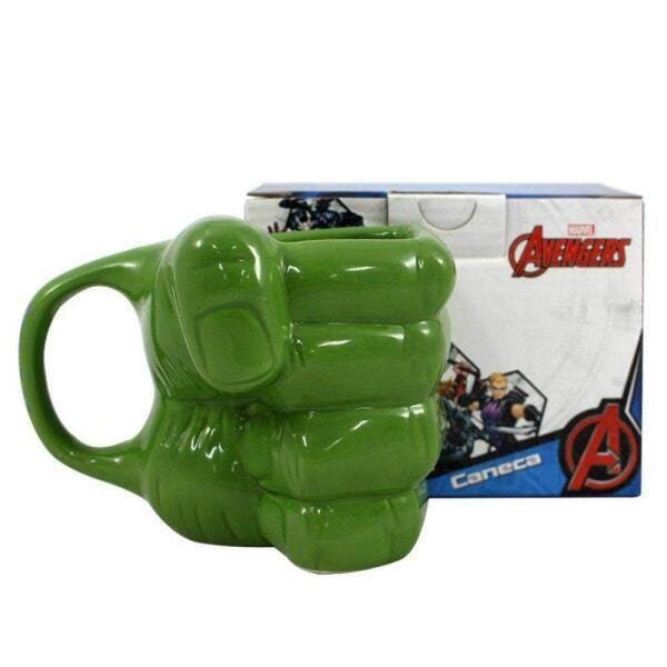 Caneca de Porcelana 3D Formato Mão Hulk Vingadores Avengers