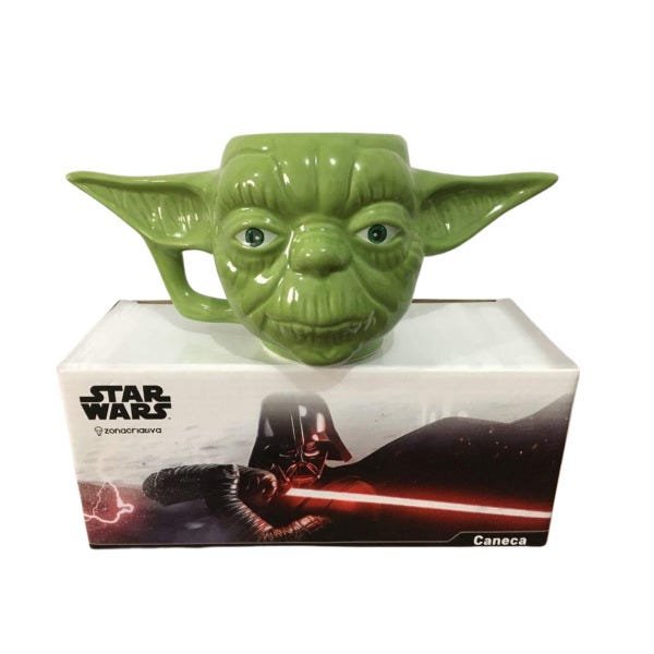 Caneca 3D Star Wars Mestre Yoda Porcelana 400ml Disney