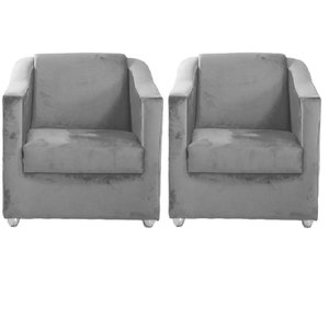 Kit 2 Poltronas Decorativas Lucy Suede Cinza Claro MV Estofados