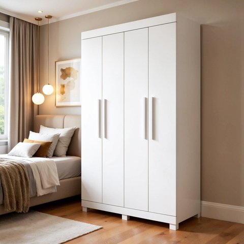 Guarda-Roupa Casal 4 Portas 2 Gavetas em MDF Jandaia Branco