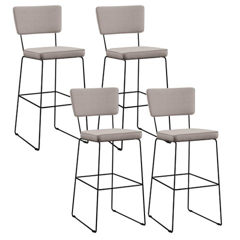 Kit 4 Banquetas Alta para Cozinha Sala de Jantar Base em Aço Fixa Allana L02 Linho Bege - Lyam