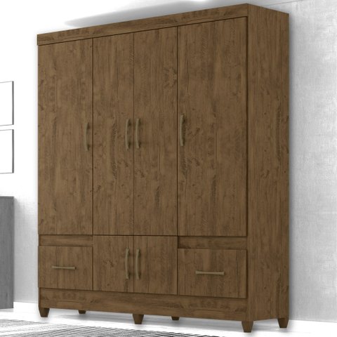 Guarda-Roupa Casal 6 Portas 2 Gavetas Ms912 Moval - Castanho Wood