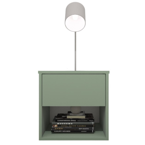 Mesa de Cabeceira Suspensa com 1 Gaveta e 1 Nicho 100% Mdf Plancasa:verde Jade