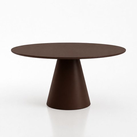 Mesa de Jantar Cone Redondo 80 cm Laca Marrom Cacau com Vidro