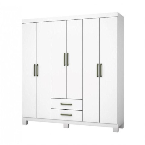 Guarda Roupa A22 6 Portas 2 Gavetas Carioca Móveis Branco