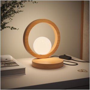 Luminária Arc Wood de Mesa com Globo de Vidro 18cm X 16cm Ofertamo Madeira Natural