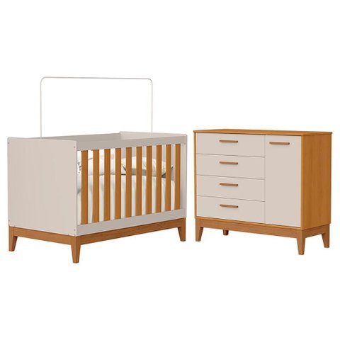 Jogo de Quarto Infantil Flip Cômoda 1 Porta e Berço Americano Areia Fosco/savana - Reller Móveis